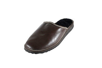 Brown Fur Leather & Sheepskin Slippers